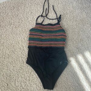 Hobie Girls Swimsuit One Piece - Youth Small - Black/Neon - Good Condition
